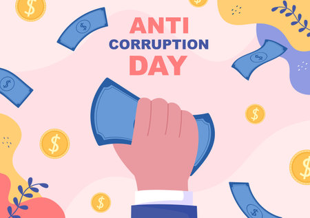 Anti Corruption Day Which is Commemorated Every 9 December for Tell the Public to Stop Give Money with a Prohibition Sign in Flat Design Illustrationのイラスト素材
