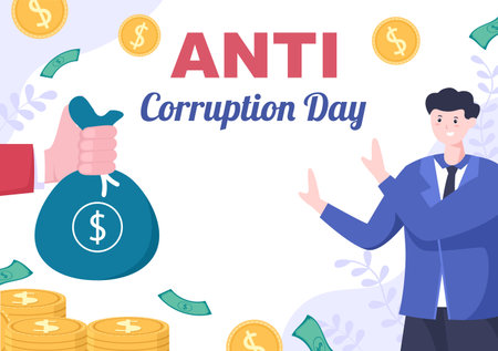 Anti Corruption Day Which is Commemorated Every 9 December for Tell the Public to Stop Give Money with a Prohibition Sign in Flat Design Illustrationのイラスト素材