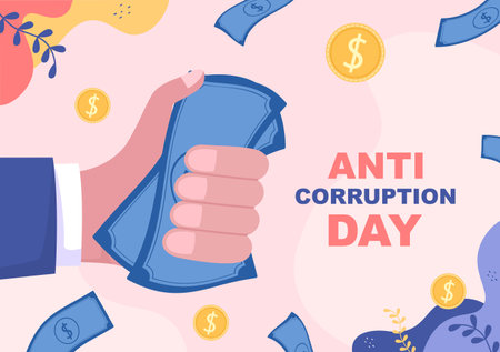 Anti Corruption Day Which is Commemorated Every 9 December for Tell the Public to Stop Give Money with a Prohibition Sign in Flat Design Illustrationのイラスト素材