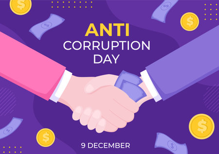 Anti Corruption Day Which is Commemorated Every 9 December for Tell the Public to Stop Give Money with a Prohibition Sign in Flat Design Illustrationのイラスト素材
