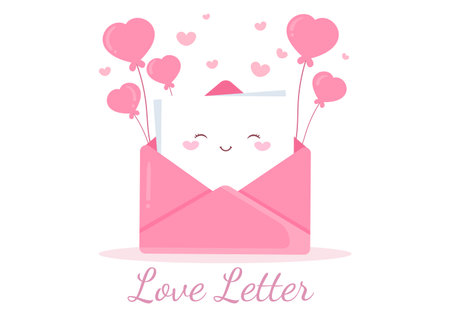 Love Letter Cartoon Background Flat Illustration for Messages of Fraternity or Friendship Usually Given on Valentine's Day in an Envelope or Greeting Cardのイラスト素材