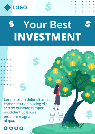 Business Investment Flyer Template Flat Design Illustration Editable of Square Background Suitable for Social media, Greeting Card and Web Internet Adsのイラスト素材