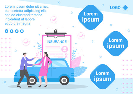 Car Insurance Brochure Template Flat Design Illustration Editable of Square Background Suitable for Social media, Greeting Card and Web Internet Adsのイラスト素材