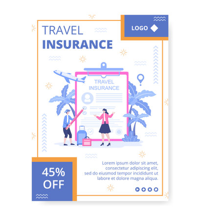 Travel Insurance Poster Template Flat Design Illustration Editable of Square Background Suitable for Social media, Greeting Card and Web Internet Adsのイラスト素材