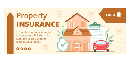 Property Insurance Cover Template Flat Design Illustration Editable of Square Background Suitable for Social media, Greeting Card and Web Internet Adsのイラスト素材