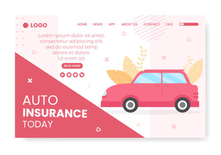 Car Insurance Landing Page Template Flat Design Illustration Editable of Square Background Suitable for Social media, Greeting Card and Web Internet Adsのイラスト素材