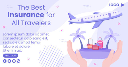 Travel Insurance Post Template Flat Design Illustration Editable of Square Background for Social media, Greeting Card or Web Internetのイラスト素材