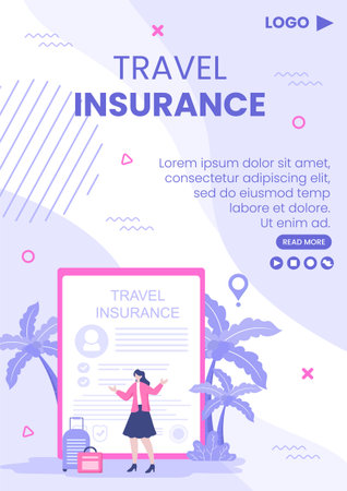 Travel Insurance Flyer Template Flat Design Illustration Editable of Square Background for Social media, Greeting Card or Web Internetのイラスト素材