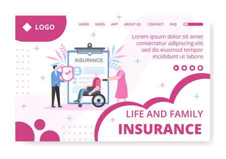 Life Insurance Landing Page Template Flat Design Illustration Editable of Square Background Suitable for Social media, Greeting Card or Web Internet Adsのイラスト素材