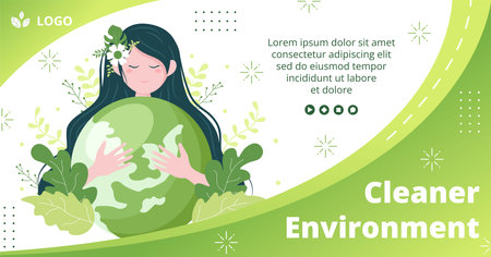 Save Planet Earth Post Template Flat Design Environment With Eco Friendly Editable Illustration Square Background to Social Media or Greeting Cardのイラスト素材