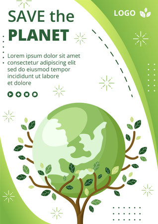 Save Planet Earth Flyer Template Flat Design Environment With Eco Friendly Editable Illustration Square Background to Social Media or Greeting Cardのイラスト素材