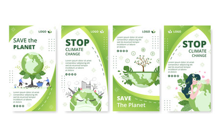 Save Planet Earth Stories Template Flat Design Environment With Eco Friendly Editable Illustration Square Background to Social Media or Greeting Cardのイラスト素材