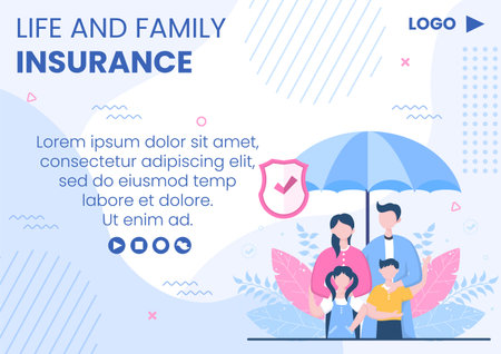 Family Life Insurance Brochure Template Flat Design Editable Illustration Square Background to Social Media or Greeting Cardのイラスト素材