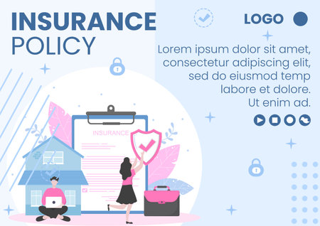Insurance Policy Brochure Template Flat Design Illustration Editable of Square Background to Social media, Greeting Card or Webのイラスト素材