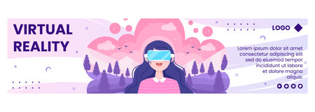 VR Glasses With Virtual Reality Game Banner Template Flat Design Illustration Editable of Square Background for Social media, Greeting Card or Webのイラスト素材