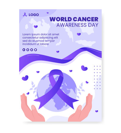 World Cancer Day Poster Template Flat Design Health care Illustration Editable of Square Background for Social media, Greetings Card or Web Adsのイラスト素材