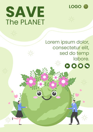Save Planet Earth Flyer Template Flat Design Environment With Eco Friendly Editable Illustration Square Background to Social Media or Greeting Cardのイラスト素材