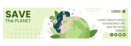 Save Planet Earth Banner Template Flat Design Environment With Eco Friendly Editable Illustration Square Background to Social Media or Greeting Cardのイラスト素材