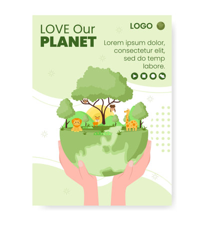 Save Planet Earth Poster Template Flat Design Environment With Eco Friendly Editable Illustration Square Background to Social Media or Greeting Cardのイラスト素材