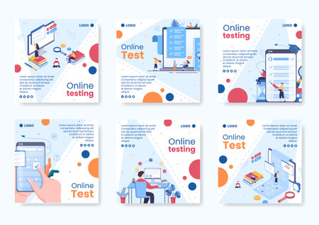 Online Testing Course Post Template Flat Design Illustration Editable of Square Background for Social media, E-learning and Education Conceptのイラスト素材