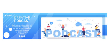 People Using Headset to Podcast Banner Template Flat Design Illustration Editable of Square Background for Social Media or Greeting Cardのイラスト素材