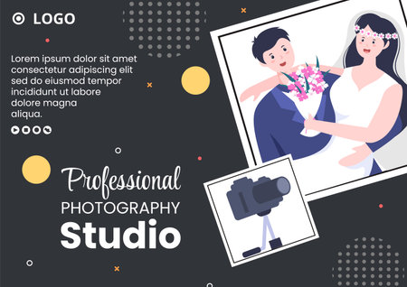Photographer with Camera and Digital Film Equipment Brochure Template Flat Illustration Editable of...