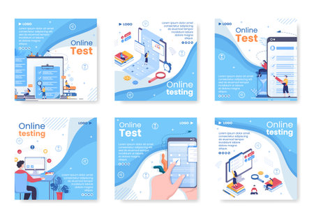 Online Testing Course Post Template Flat Design Illustration Editable of Square Background for Social media, E-learning and Education Conceptのイラスト素材