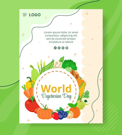 World Vegetarian Day Poster Template Flat Design Illustration Editable of Square Background Suitable for Social media or Greetings Cardのイラスト素材
