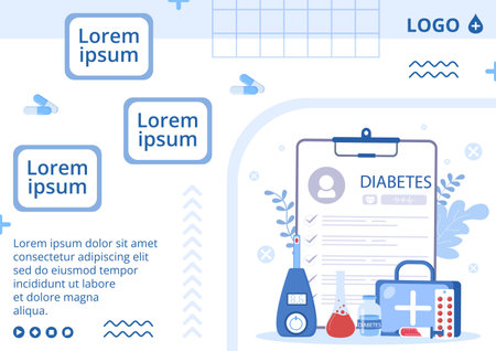 Diabetes Testing Brochure Template Flat Design Illustration Editable of Square Background Suitable for Healthcare Social media or Greetings Cardのイラスト素材
