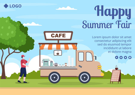 Summer Fair of Carnival, Circus, Fun Fair or Amusement Park Brochure Template Flat Illustration Editable of Square Background for Social Mediaのイラスト素材