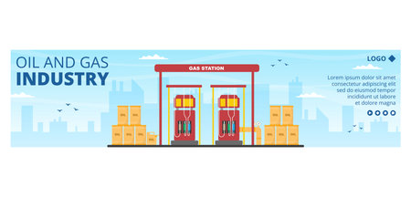 Oil Gas Industry Banner Template Flat Design Illustration Editable of Square Background for Social Media or Greetings Cardのイラスト素材