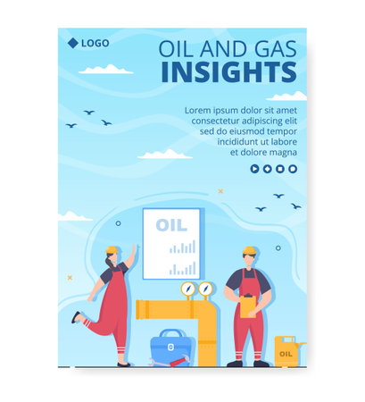 Oil Gas Industry Poster Template Flat Design Illustration Editable of Square Background for Social Media or Greetings Cardのイラスト素材