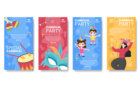Happy Carnival Celebration Stories Template Flat Illustration Editable of Square Background Suitable for Social Media or Greeting Cardのイラスト素材