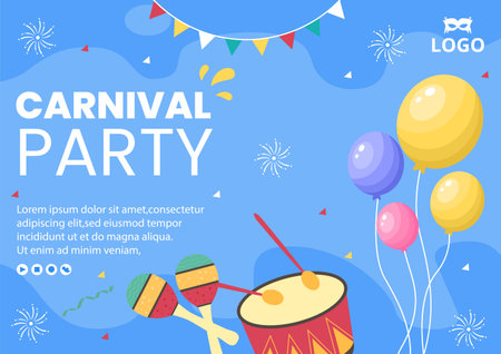 Happy Carnival Celebration Brochure Template Flat Illustration Editable of Square Background Suitable for Social Media or Greeting Cardのイラスト素材
