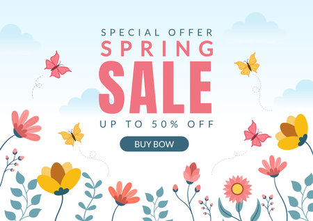 Spring Sale Blossom Flowers Background Natural Template Vector Illustration with Season Plant Suitable for Greeting Card, Invitation or Posterのイラスト素材