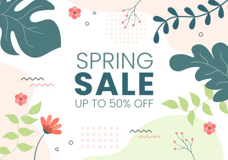 Spring Sale Blossom Flowers Background Natural Template Vector Illustration with Season Plant Suitable for Greeting Card, Invitation or Posterのイラスト素材
