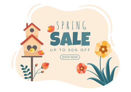 Spring Sale Blossom Flowers Background Natural Template Vector Illustration with Season Plant Suitable for Greeting Card, Invitation or Posterのイラスト素材