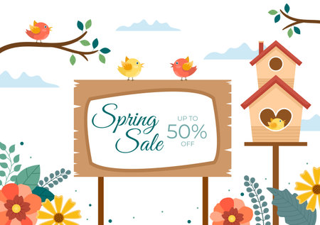 Spring Sale Blossom Flowers Background Natural Template Vector Illustration with Season Plant Suitable for Greeting Card, Invitation or Posterのイラスト素材