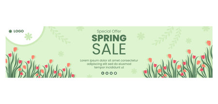 Spring Sale with Blossom Flowers Banner Template Flat Design Illustration Editable of Square Background for Social Media or Greeting Cardのイラスト素材