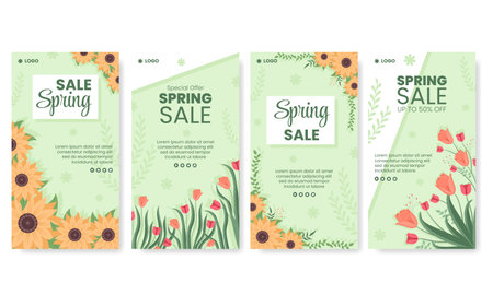 Spring Sale with Blossom Flowers Stories Template Flat Illustration Editable of Square Background for Social Media or Greeting Cardのイラスト素材