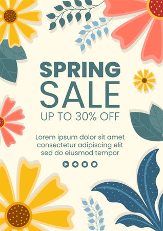 Spring Sale with Blossom Flowers Flyer Template Flat Design Illustration Editable of Square Background for Social Media or Greeting Cardのイラスト素材
