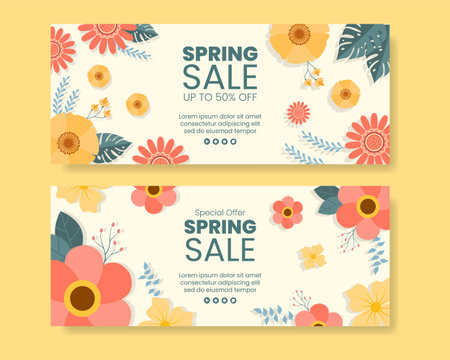 Spring Sale with Blossom Flowers Banner Template Flat Design Illustration Editable of Square Background for Social Media or Greeting Cardのイラスト素材