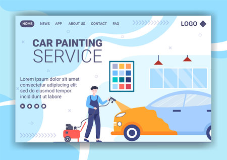 Car Painting Machine Landing Page Template Flat Illustration Editable of Square Background Suitable for Social media or Web Internet Adsのイラスト素材
