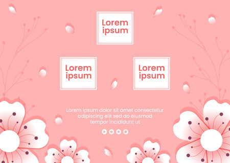 Spring with Blossom Sakura Flowers Brochure Template Flat Illustration Editable of Square Background for Social Media or Greeting Cardのイラスト素材