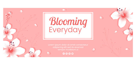 Spring with Blossom Sakura Flowers Cover Template Flat Illustration Editable of Square Background for Social Media or Greeting Cardのイラスト素材