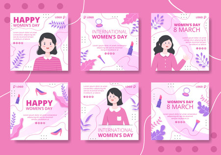 Women's Day Post Template Flat Illustration Editable of Square Background Suitable for Social media, Greeting Card or Web Internet Adsのイラスト素材
