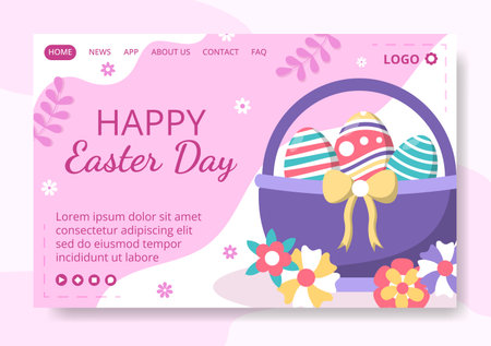 Happy Easter Day Landing Page Template Flat Illustration Editable of Square Background Suitable for Social Media, Greeting Card or Web Adsのイラスト素材