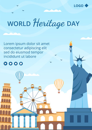 World Heritage Day Flyer Template Flat Design Illustration Editable of Square Background Suitable for Social Media, Greeting Card and Web Adsのイラスト素材