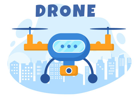 Drone with Camera Remote Control Driven Flying Over to Taking Photography and Video Recording in Flat Cartoon Background illustrationのイラスト素材