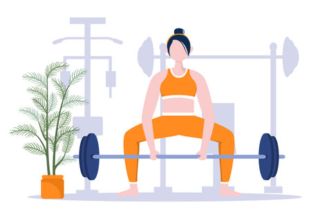 Workout Gym People Exercising Lifting Dumbbells and Weight, Jogging on Treadmill, Sport, Wellness or Fitness in Flat Poster Background illustrationのイラスト素材